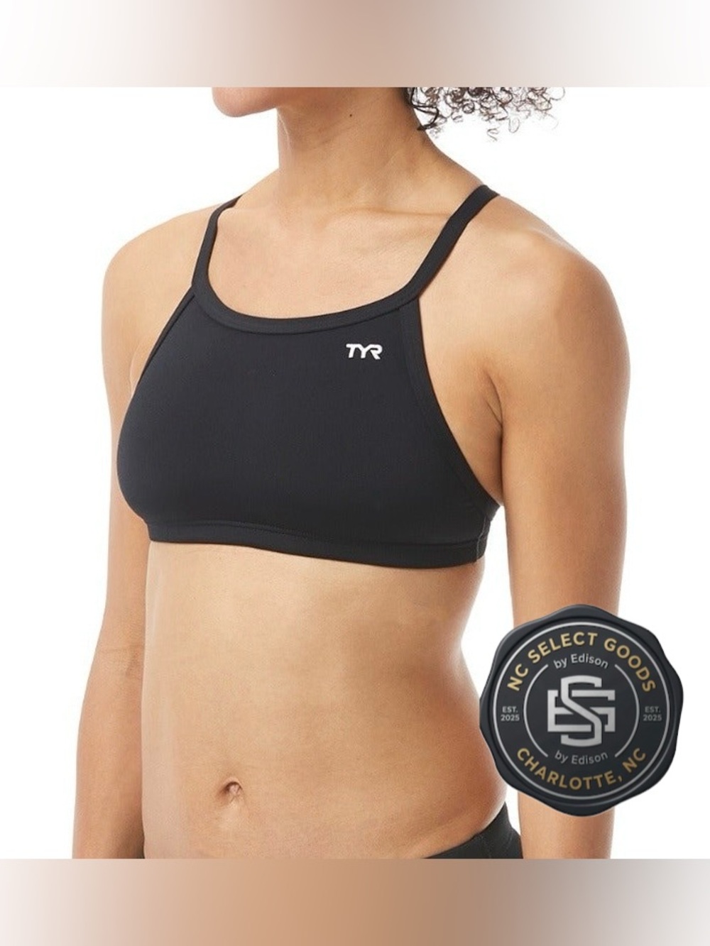 TYR Women’s Durafast One Diamondfit Workout Bikini Top Black Size L NWT BDRF7A